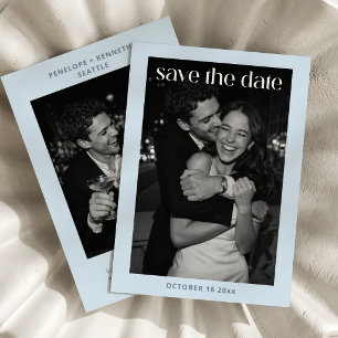 Lichtblauwe Vette Tekst Foto Minimalistische Huwel Save The Date