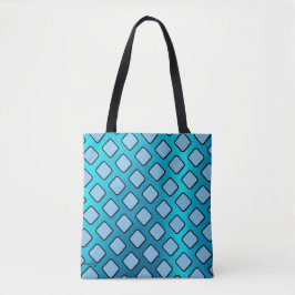 Lichtblauwe vierkantjes op turquoise metallic b/gr tote bag