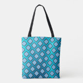 Lichtblauwe vierkantjes op turquoise metallic b/gr tote bag (Achterkant)