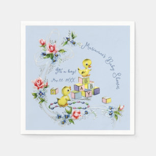 Lichtblauwe Vintage Baby Jongen Baby Shower Servet