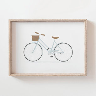 Lichtblauwe vintage fiets poster