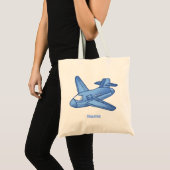 Lichtblauwe vliegtuigtas tote bag (Voorkant (product))