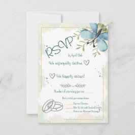 Lichtblauwe Vlinder Aquarel RSVP Kaartje