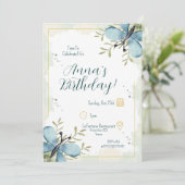 Lichtblauwe vlinder aquarel Verjaardag Kaart (Staand voorkant)