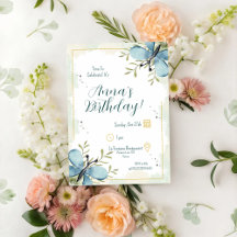 Lichtblauwe vlinder aquarel Verjaardag