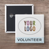 Lichtblauwe Vrijwilliger Pin Badge Logo Square But Vierkante Button 5,1 Cm