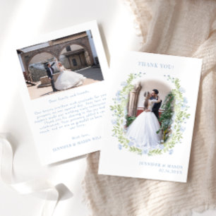 Lichtblauwe waterverf bloem bruiloft Foto Bedankkaart