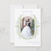 Lichtblauwe waterverf bloem bruiloft Foto Bedankkaart (Voorkant)