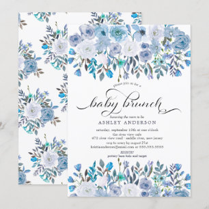 Lichtblauwe Waterverf Bloemen Baby Brunch Kaart