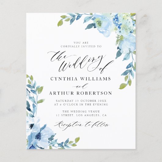 lichtblauwe waterverf bloemen bruiloft (Voorkant)