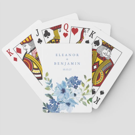 Lichtblauwe Waterverf Bloemen Trouwnamen Favoriet Pokerkaarten (Achterkant)
