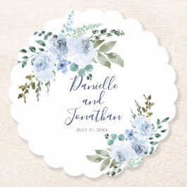 Lichtblauwe Waterverf Bloemenbruiloft Kartonnen Onderzetters