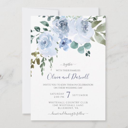 Lichtblauwe Waterverf Bloemenbruiloft | Marine Kaart (Voorkant)