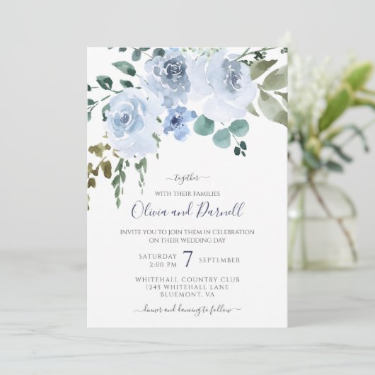 Lichtblauwe Waterverf Bloemenbruiloft | Marine Kaart (Staand voorkant)