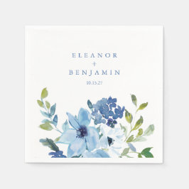 Lichtblauwe Waterverf Bloemenbruiloft Namen Custom Servet