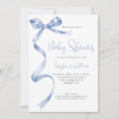 Lichtblauwe Waterverf Bow Ribbon Boy Baby shower Kaart (Voorkant)