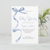Lichtblauwe Waterverf Bow Ribbon Boy Baby shower Kaart (Staand voorkant)