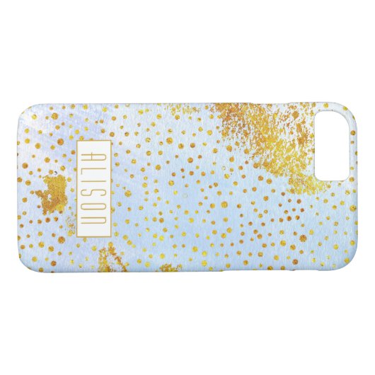 Lichtblauwe waterverf en gouden folie confetti Case-Mate iPhone case (Achterkant (Horizontaal))