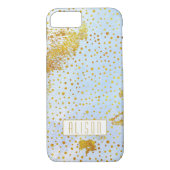 Lichtblauwe waterverf en gouden folie confetti Case-Mate iPhone case (Achterkant)
