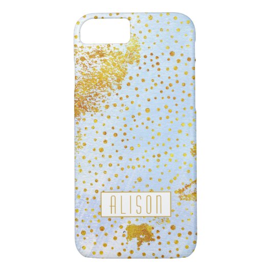 Lichtblauwe waterverf en gouden folie confetti Case-Mate iPhone case (Achterkant)