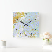 Lichtblauwe waterverf en gouden folie confetti vierkante klok (Huis)