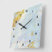 Lichtblauwe waterverf en gouden folie confetti vierkante klok (Hoek)