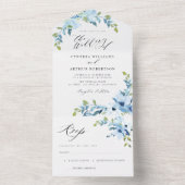 lichtblauwe waterverf florale bruiloft all in one uitnodiging (Binnen)