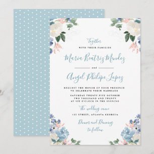 Lichtblauwe waterverf florale bruiloft kaart