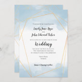 Lichtblauwe Waterverf Gouden Geometrische Bruiloft Kaart (Voorkant / Achterkant)