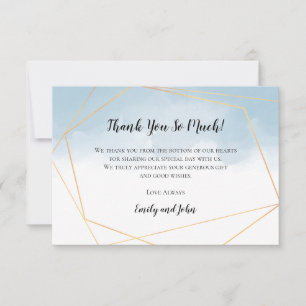 Lichtblauwe Waterverf Gouden Geometrische Foto Bedankkaart