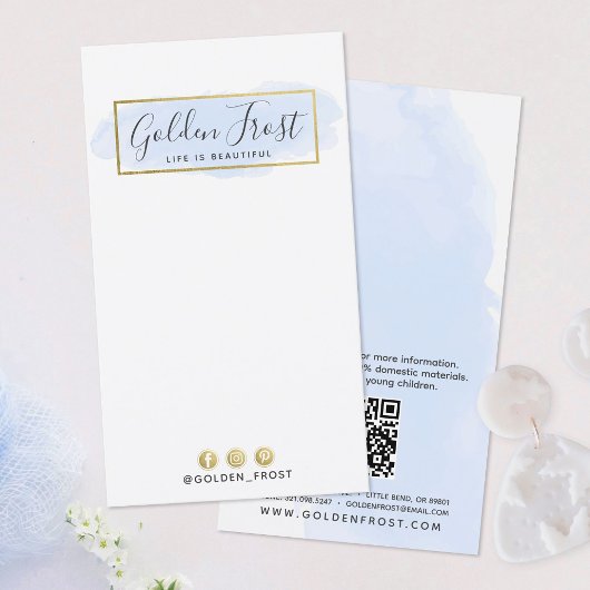 Lichtblauwe Waterverf gouden oorbel sieraden displ Visitekaartje