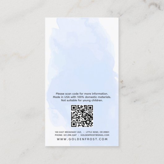 Lichtblauwe Waterverf gouden oorbel sieraden displ Visitekaartje (Achterkant)