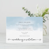 Lichtblauwe Waterverf Heart Swash Script Wedding Kaart (Staand voorkant)