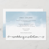 Lichtblauwe Waterverf Heart Swash Script Wedding Kaart (Voorkant / Achterkant)