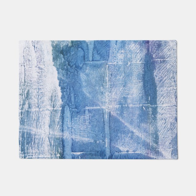 Lichtblauwe waterverf kunst deurmat (Voorkant)