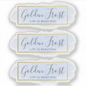 Lichtblauwe Waterverf & Modern Gold 3-delige Logo Sticker (Voorkant)