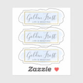 Lichtblauwe Waterverf & Modern Gold 3-delige Logo Sticker (Vel)