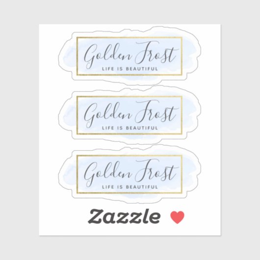 Lichtblauwe Waterverf & Modern Gold 3-delige Logo Sticker (Vel)