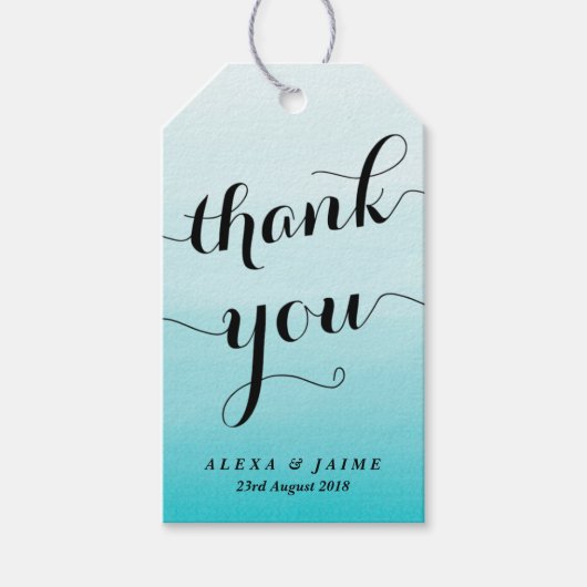 Lichtblauwe Waterverf Ombre Dank u Cadeaulabel (Voorkant)