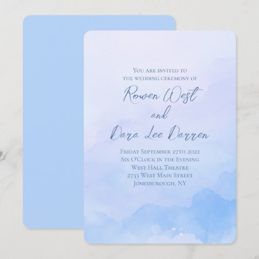 Lichtblauwe Waterverf Ombre Schilderij Huwelijk Kaart (Voorkant / Achterkant)