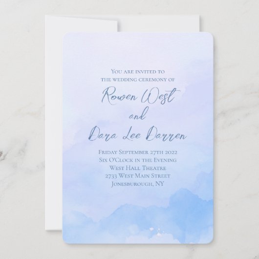 Lichtblauwe Waterverf Ombre Schilderij Huwelijk Kaart (Voorkant)