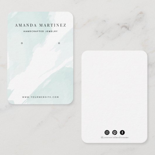 Lichtblauwe Waterverf Oorbel Visitekaartje (Voorkant / Achterkant)