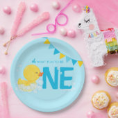 Lichtblauwe Waterverf Rubber Duck ONE 1e Verjaarda Papieren Bordje (Feest)