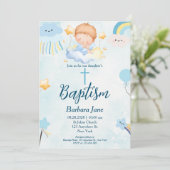Lichtblauwe Waterverf Schattige Slapen Baby Doop Kaart (Staand voorkant)