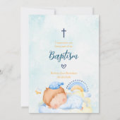 Lichtblauwe Waterverf Schattige Slapen Baby Doop Kaart (Achterkant)