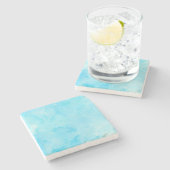 Lichtblauwe Waterverf – serene stijl Stenen Onderzetter (Zijkant)
