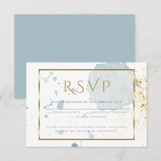 Lichtblauwe Waterverf Spletters Maaltijdkeuze RSVP (Voorkant / Achterkant)