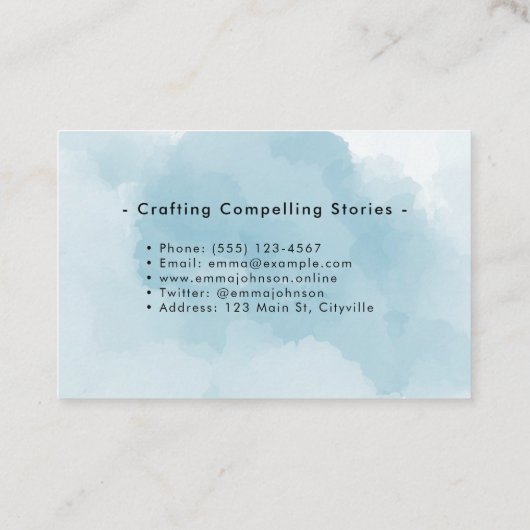 Lichtblauwe waterverf visitekaartje (Achterkant)