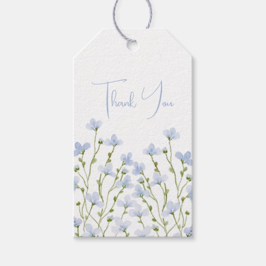 Lichtblauwe Waterverf Wilde Bloem Cadeaulabel (Voorkant)