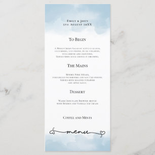 Lichtblauwe Waterverven Heart Swash Wedding Menu